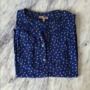 Blue and White ditsy heart print popover Blouse
